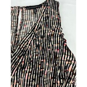 White House Black Market Black Printed V-Neck Dress with Pink Accent